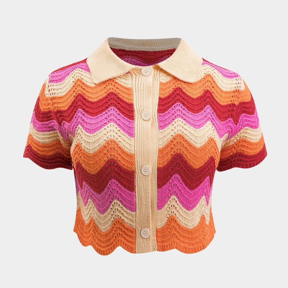 Colorful Zigzag Knit Cropped Cardigan 2XL MC4